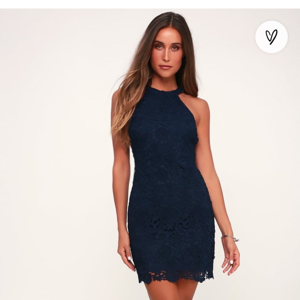 Love Poem Navy Blue Lace Mini Dress